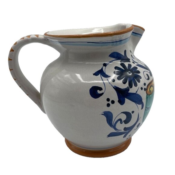 Ricco Deruta Italy Pitcher Hand Painted "ACQUA" Colorful Floral Scroll 6” - Picture 8 of 8